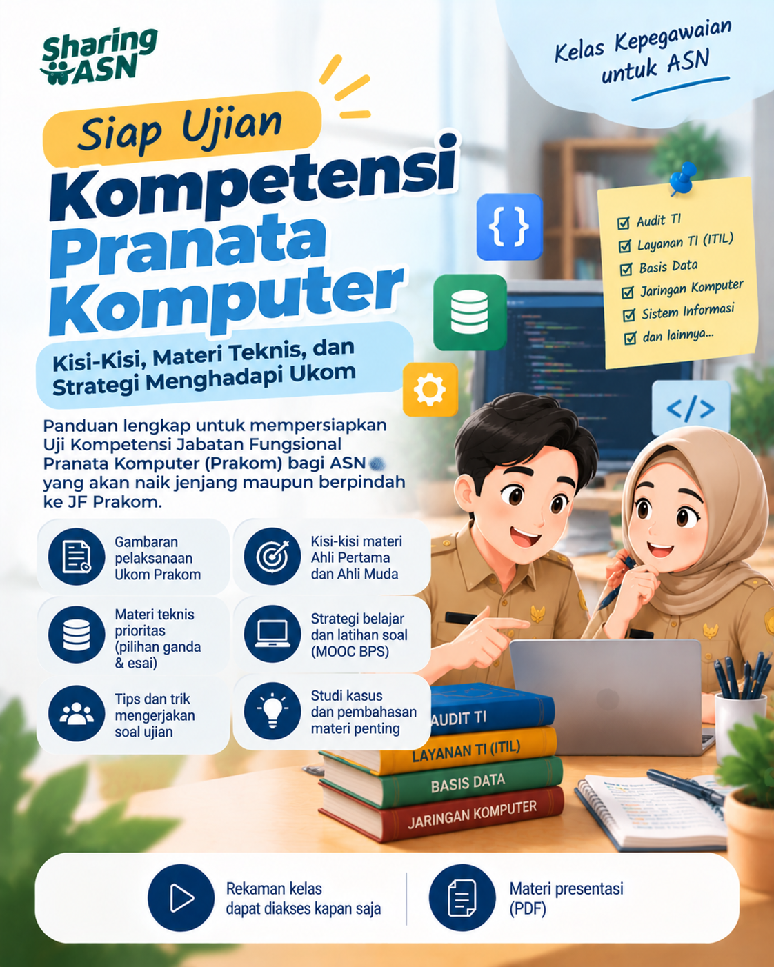 Poster Siap Ujian Kompetensi JF Pranata Komputer: Kisi-Kisi, Materi Teknis, dan Strategi Menghadapi Ukom