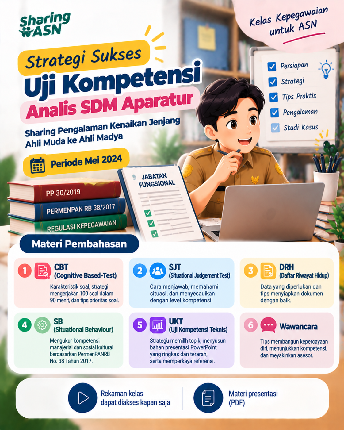 Poster Strategi Sukses Uji Kompetensi Analis SDM Aparatur: Sharing Pengalaman Kenaikan Jenjang Ahli Muda ke Ahli Madya (Pengalaman Mei 2024) 