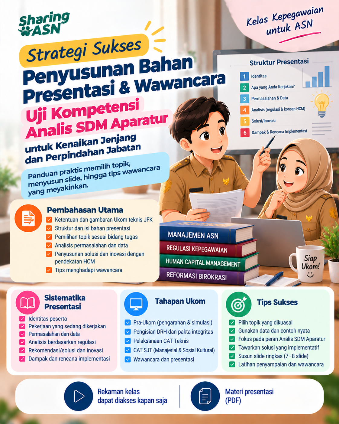 Poster Strategi Sukses Ukom Wawancara JF Analis SDM Aparatur: Teknik Penyusunan Presentasi dan Menghadapi Wawancara