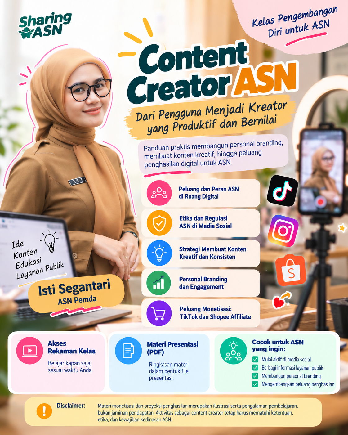 Poster ASN Content Creator : Strategi Membangun Personal Branding, Konten Kreatif, dan Penghasilan Digital