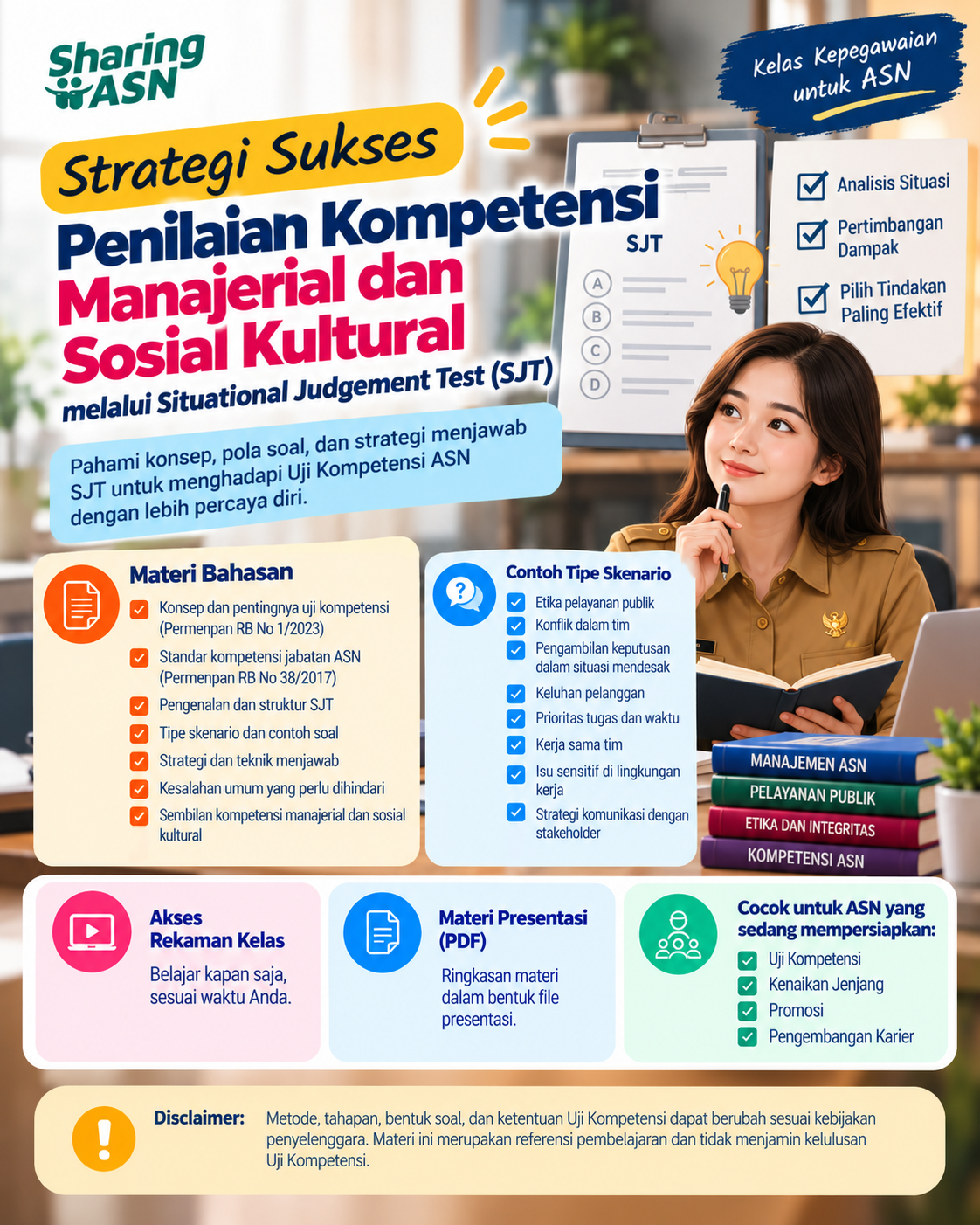 Poster Strategi Sukses Uji Kompetensi ASN: Pendalaman Kompetensi Manajerial dan Sosial Kultural melalui SJT