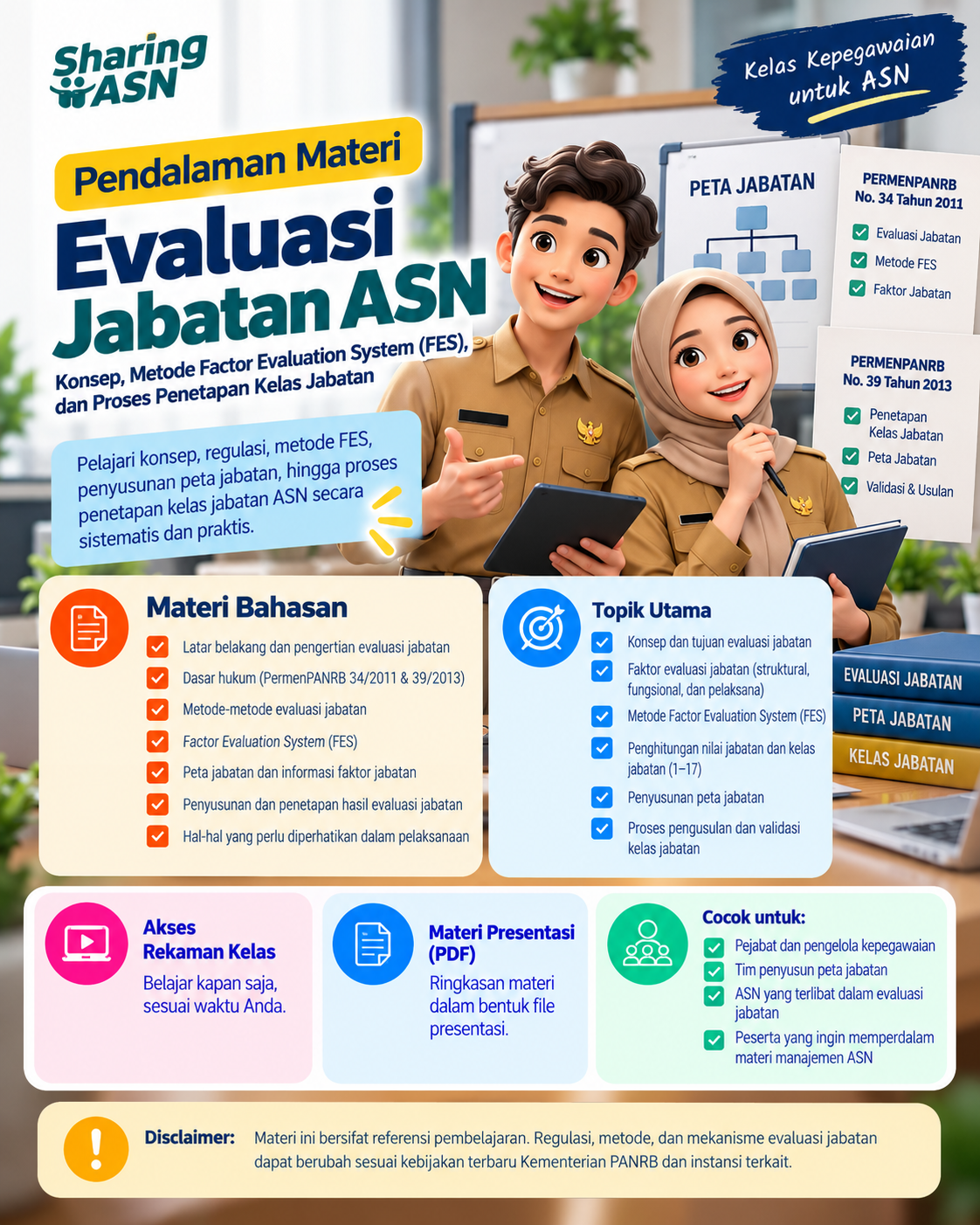 Poster Evaluasi Jabatan ASN: Metode FES, Penghitungan Nilai Jabatan, dan Penetapan Kelas Jabatan